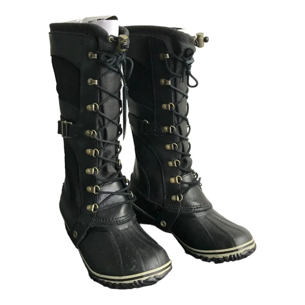 Sorel Conquest Carly 9.5 Black Leather‎ Winter Waterproof 15